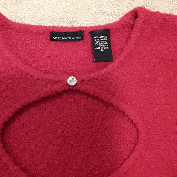 Womens Red Fuzzy Sweater - Picture 2 of 2